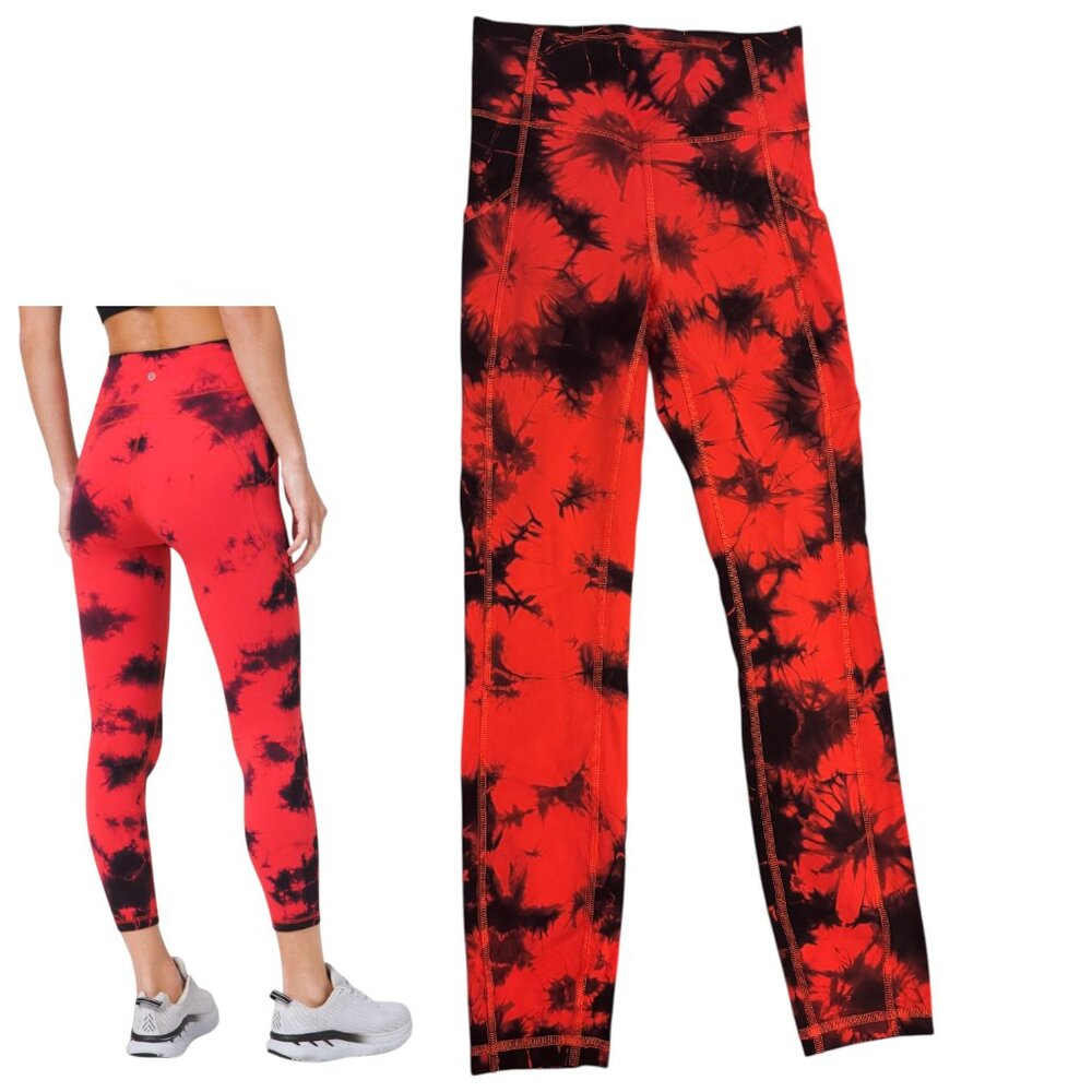 Lululemon Invigorate High Rise Tight 25" Carnation Red Tie Dye Leggings Size 4